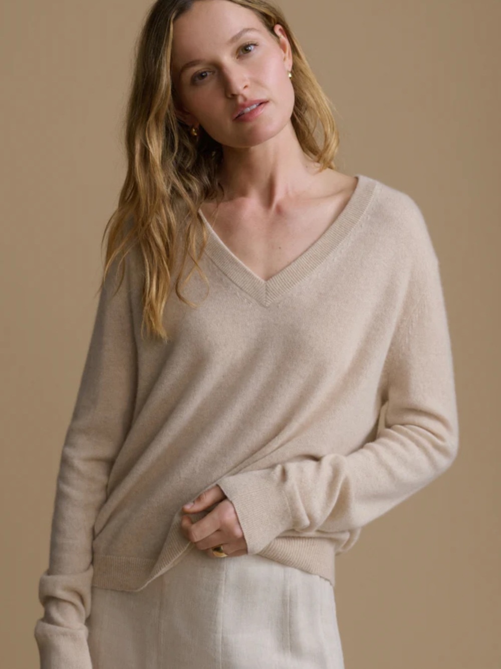 NWT Jenni Kayne Flynn Cashmere V-Neck in Oatmeal size Small